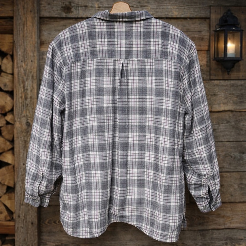 New L.L. Bean Fleece-Lined Flannel Shirt Jacket Shacket Plaid 3X Gray White - Picture 2 of 8